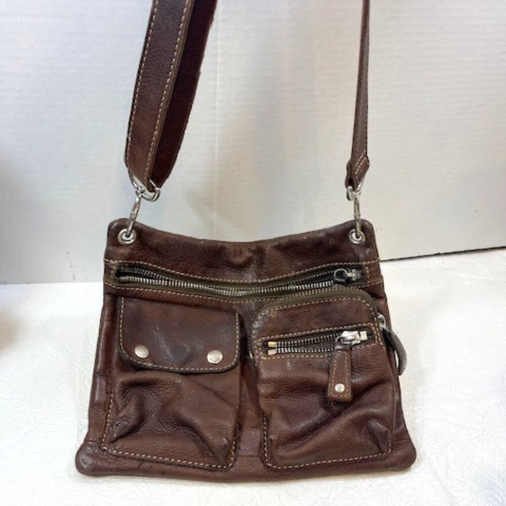 VTG Fossil Sutter Multi-Pocket Messenger Crossbody Pebbled Finish Leather Bag
